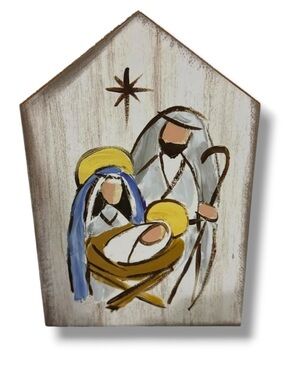 Christmas Holiday Wooden Block Home Decor Nativity Scene Baby Jesus Mary Joseph
